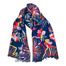 Load image into Gallery viewer, Art embroidery scarf merino wool silk flower
