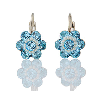 FIRUCCI   AQUAMARINE PETITE CRYSTAL FLOWER EARRING 2.1CMS LENGTH