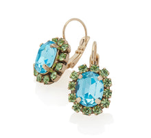 Load image into Gallery viewer, FIRUCCI AQUA &amp; PERIDOT OVAL CRYSTAL SET DROP EARRINGS.
