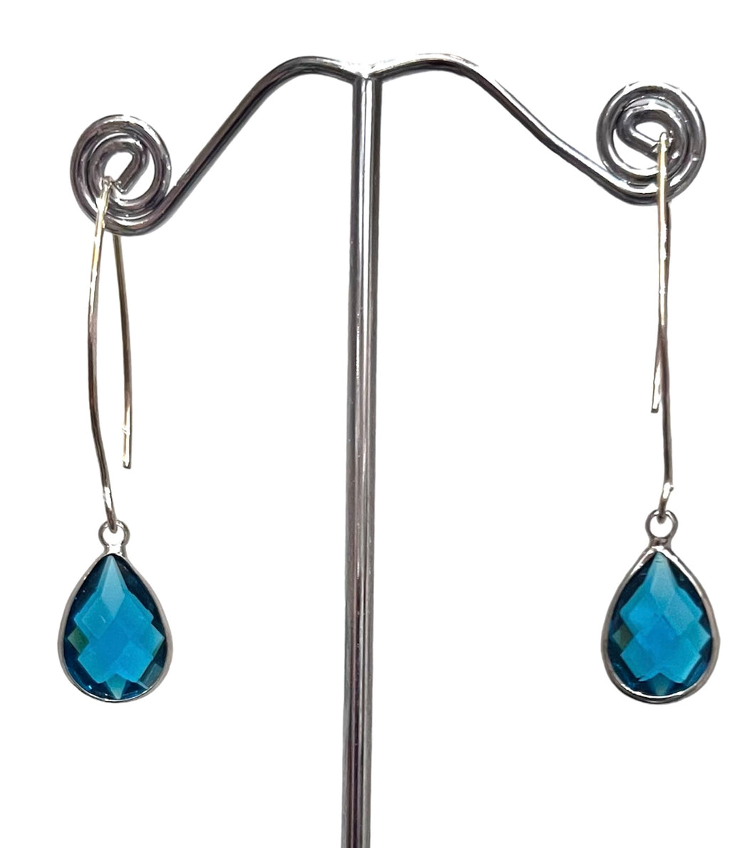 Sterling silver earrings aqua blue crystal