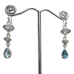 Sterling silver blue topaz, crystal earrings