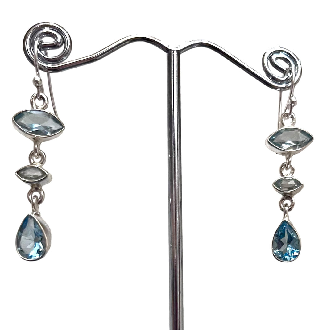 Sterling silver blue topaz, crystal earrings
