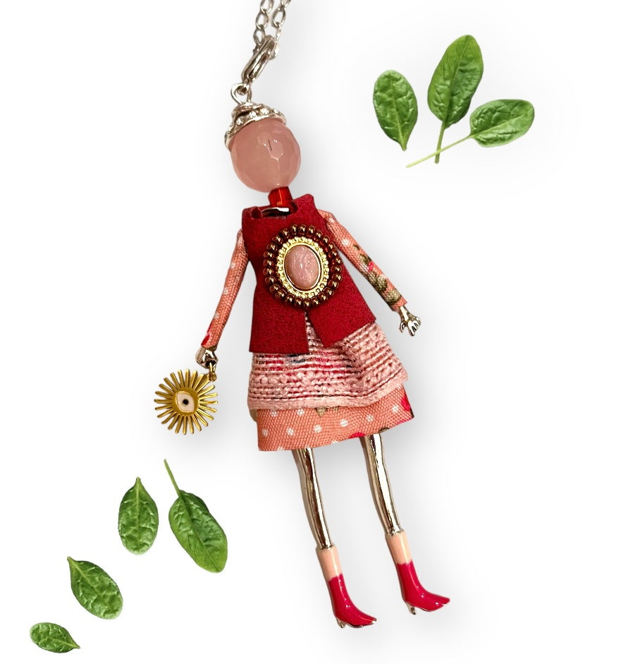 French doll necklace garden dusty pink