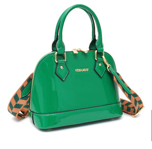 Vera May shiny Vegan leather patent green Crossbody Handbag