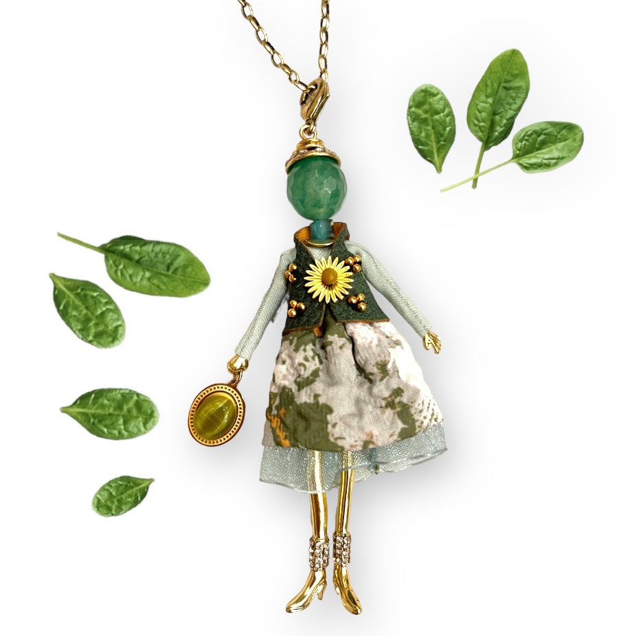 French doll necklace emerald floral