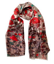 Load image into Gallery viewer, Wearable art scarf merino wool silk poppies
