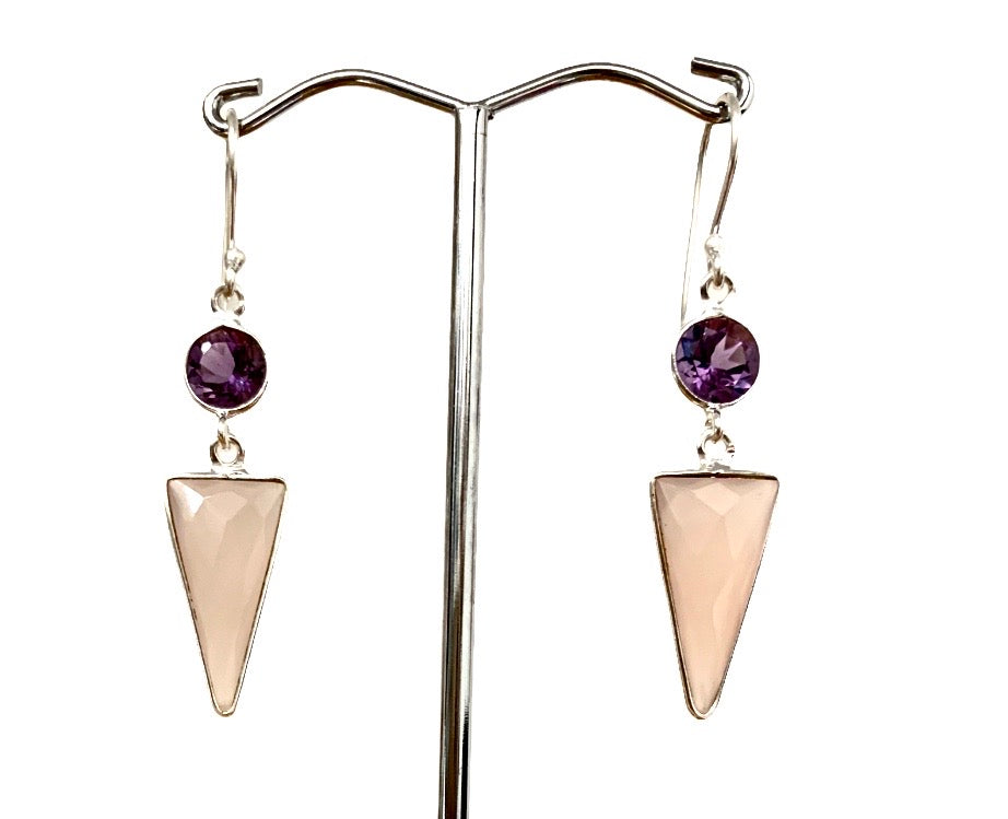 earrings Amethyst/ pink quartz sterling silver