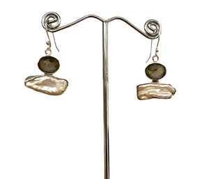 earrings Pearl/ smokey quartz sterling silver