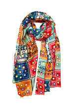 Load image into Gallery viewer, Wearable art scarf merino wool silk fun squares
