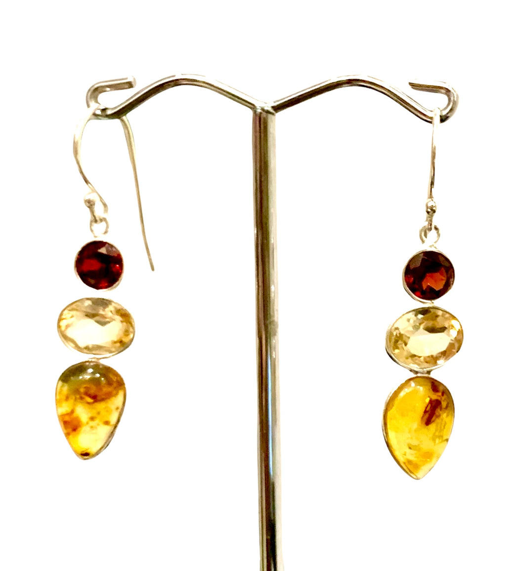 3 color Baltic amber sterling silver earrings