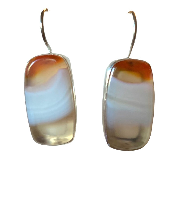 Earrings Stone sterling silver  red banded onyx
