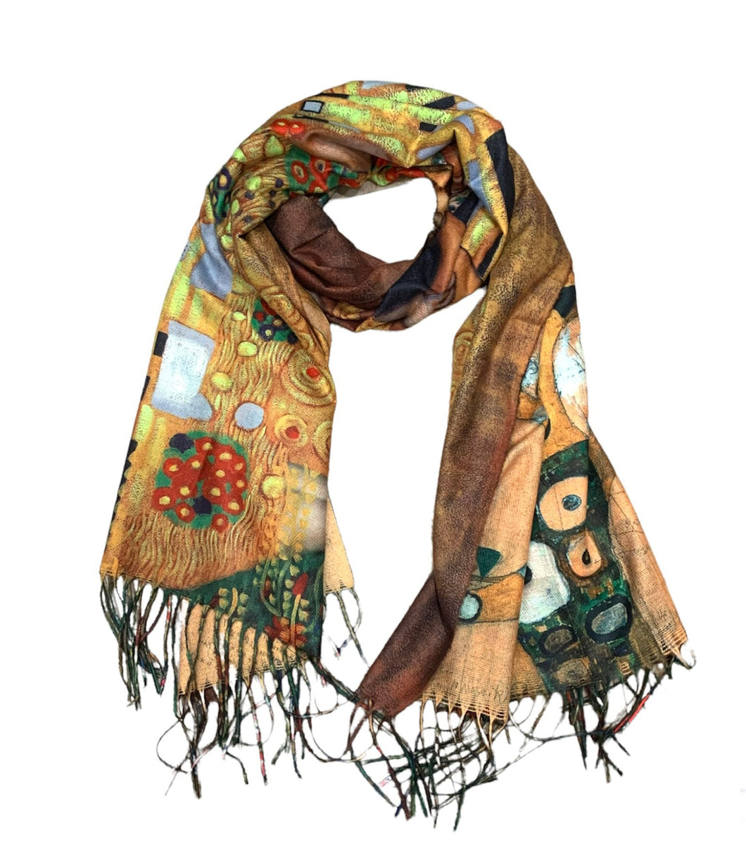 Arty wool/cotton scarf Klimt The kiss