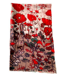 Wearable art scarf merino wool silk poppies