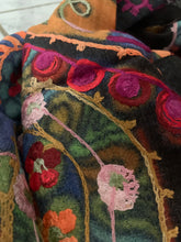 Load image into Gallery viewer, Art embroidery scarf merino wool silk garden
