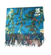 Load image into Gallery viewer, Arty wool/cotton scarf van Gough blossoms
