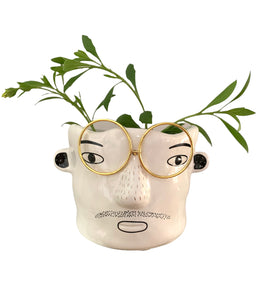 Ceramic man with glasses planter