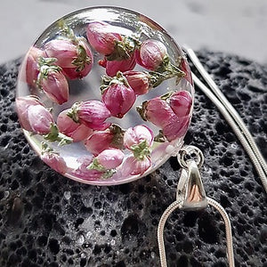 Resin sterling silver necklace with pink buds