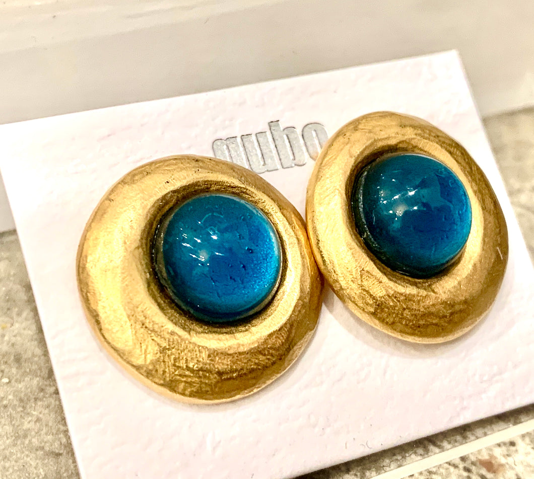 Gubo earrings  hand blown glass earrings blue/gold