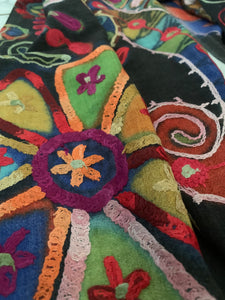 Art embroidery scarf merino wool silk garden