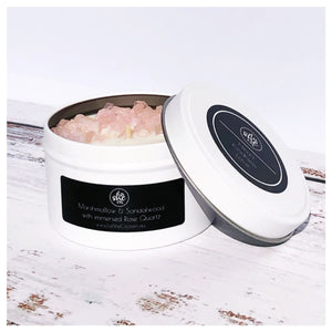 Crystal candle marshmallow sandalwood with rose quartz