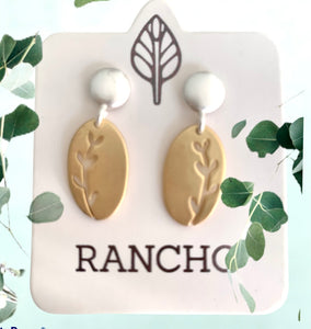 Rancho grass oval stud earrings silver stud/gold leaf