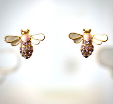 Load image into Gallery viewer, Tiger tree earrings pink busy bees
