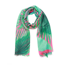 Load image into Gallery viewer, Wearable art scarf merino wool silk tropical
