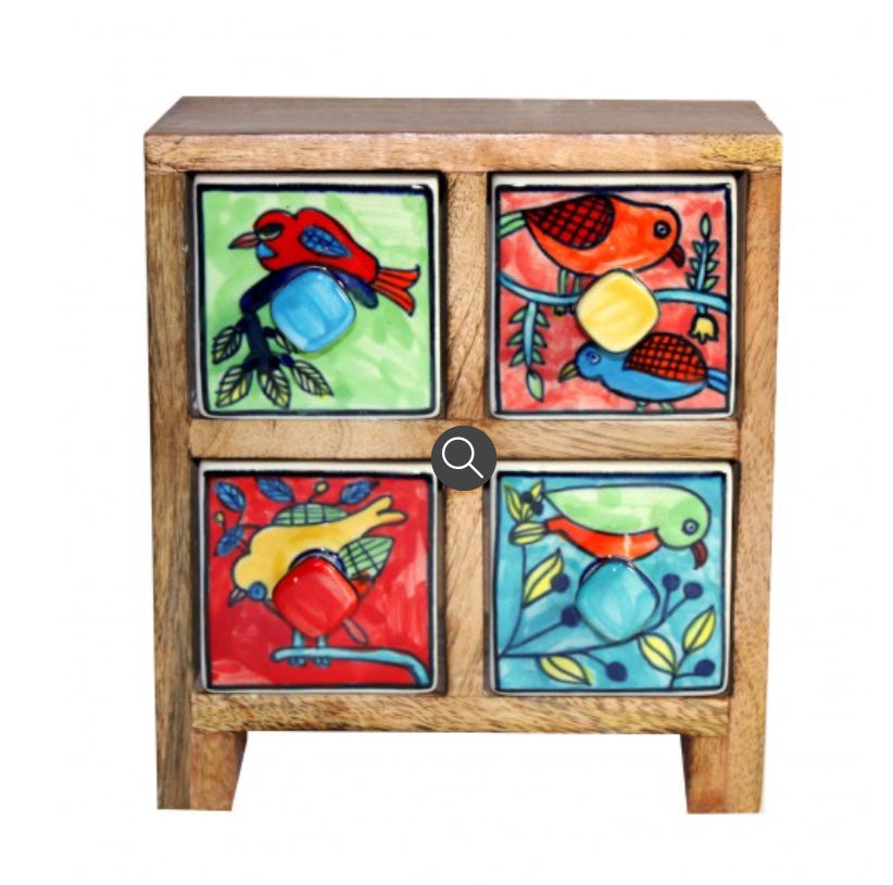 Wooden ceramics drawers 4 drawer bird