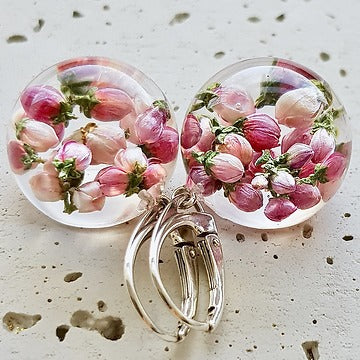 Resin sterling silver pink buds earings with short  hoop