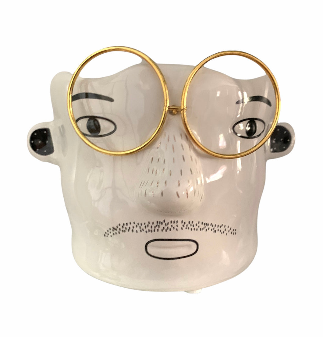 Ceramic man with glasses planter