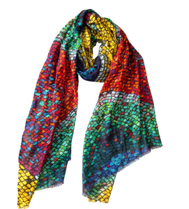 Wearable art scarf merino wool silk kaleidoscope