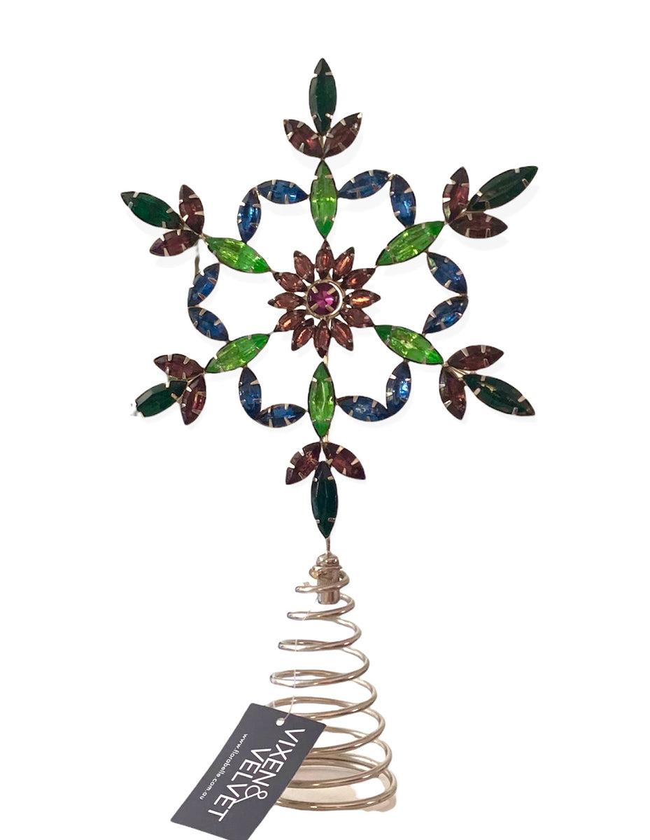 MULTI COLOURED JEWELLED snow Flower TREE TOPPER