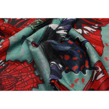 Load image into Gallery viewer, Wearable art scarf merino wool silk butterflies
