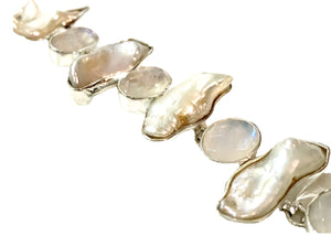 Stone sterling silver bracelet moonstone/fresh water pearl