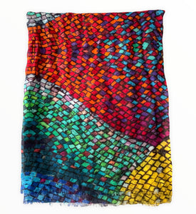Wearable art scarf merino wool silk kaleidoscope
