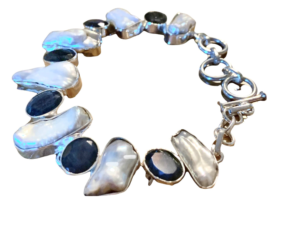 Stone sterling silver bracelet labradorite /fresh water pearl