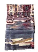 Load image into Gallery viewer, Wearable art scarf merino wool silk river city
