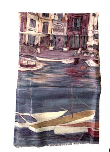 Wearable art scarf merino wool silk river city