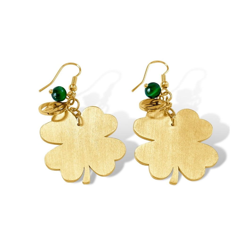 Lucky 4 leaf clover gold earrings