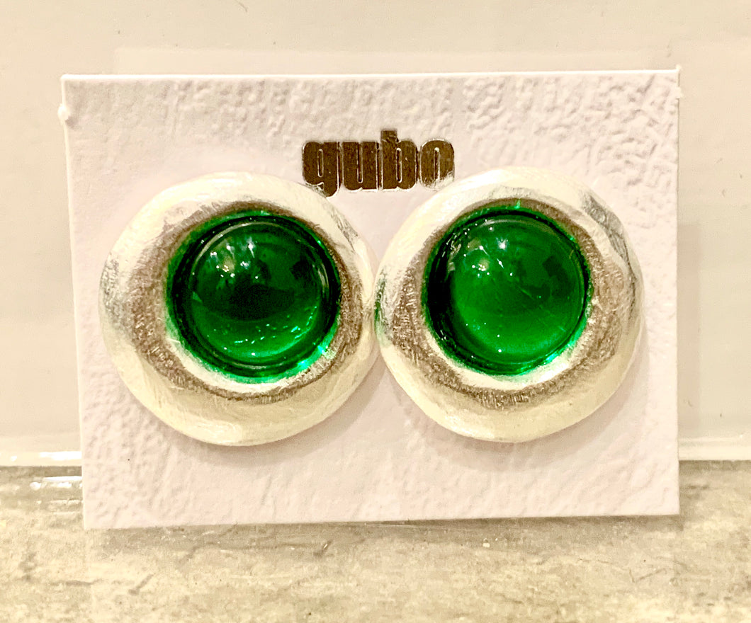 Gubo hand blown glass earrings emerald green/silver