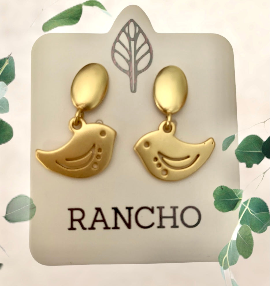 Rancho gold solid oval and winged bird stud earrings
