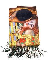 Load image into Gallery viewer, Arty wool/cotton scarf Klimt The kiss
