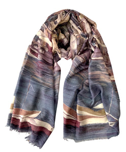 Wearable art scarf merino wool silk river city