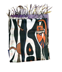 Arty wool/cotton scarf abstract cats