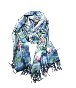 Cashmere luxurious art scarf water lilies