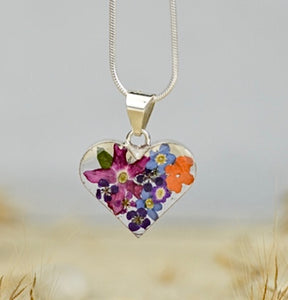 San Marco Flower resin necklace medium heart  mixed garden