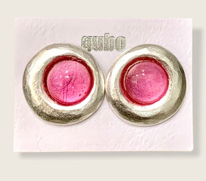 Gubo earrings  hand blown glass earrings pink/silver