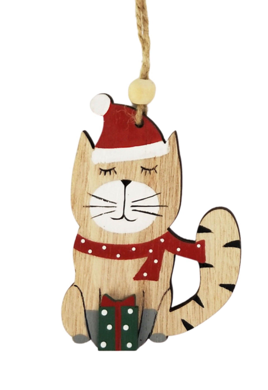 Christmas Cat with Presents Hanging Decoration Red