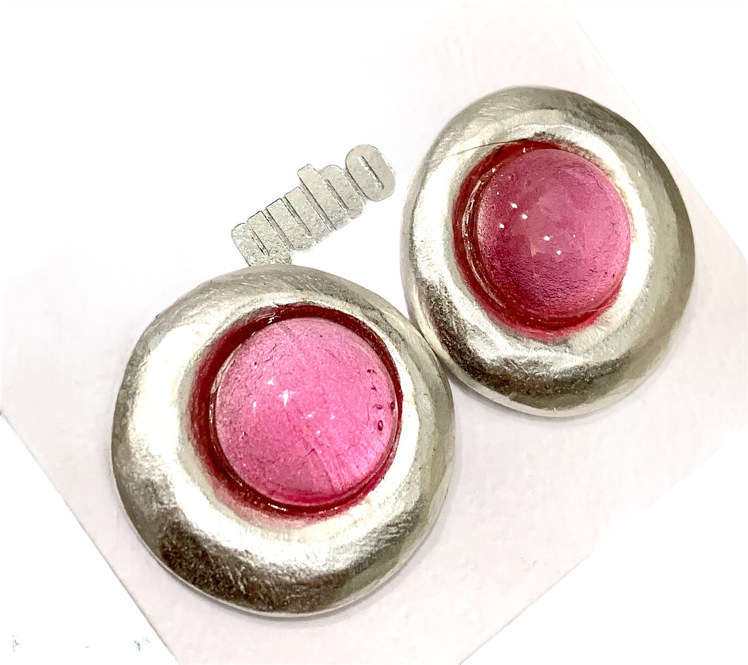 Gubo earrings  hand blown glass earrings pink/silver