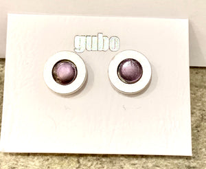 Gubo hand blown glass earrings plum/silver
